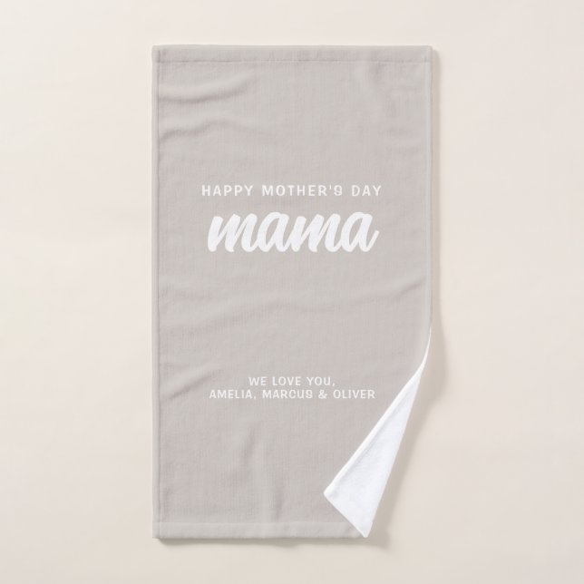 Beige moderno: Mamá llama al Día de la Madre (Toalla de mano)