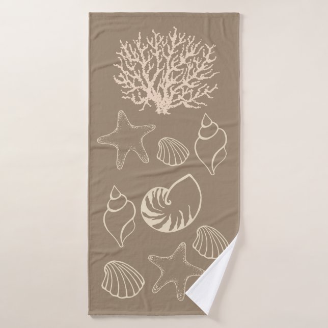 Beige Nautical Seashell Bath Towel (Toalla de baño)