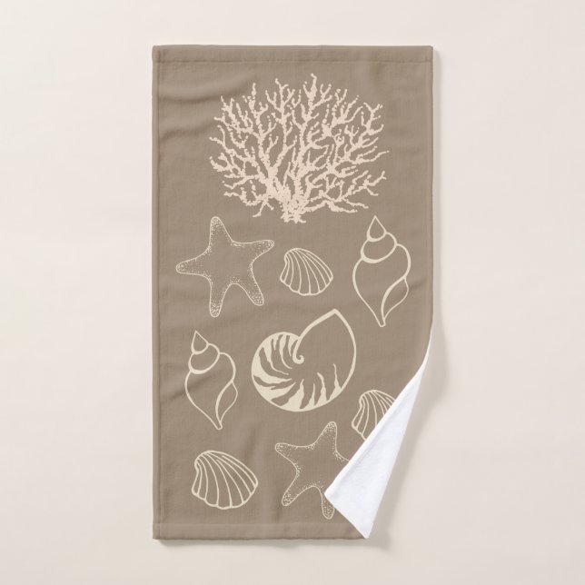 Beige Nautical Seashells Bath Towel Set (Toalla de mano)