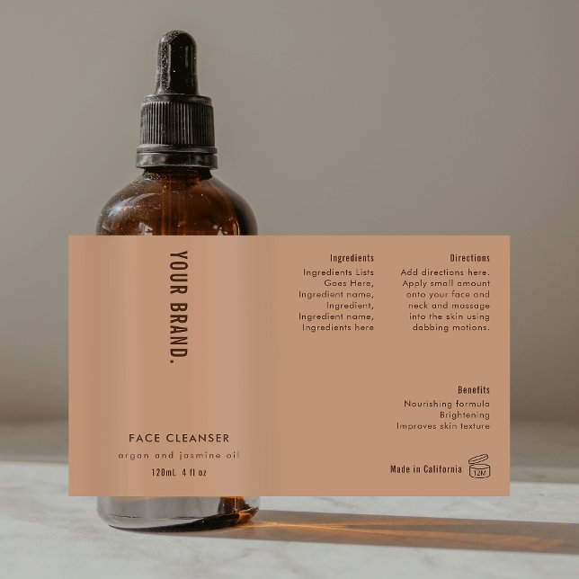 Beige Neutral Mínimo 4 OZ Etiqueta Del Frasco Cosm (Neutral Beige Minimal 4 OZ Cosmetic Bottle Label *verify size to ensure a good fit*)