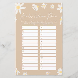Beige Nombre Race Tarjeta de juego Baby Shower