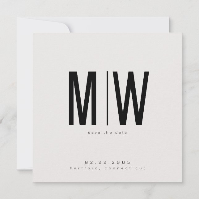 Beige Sleek Square Monograma Wedding Save the Date (Anverso)