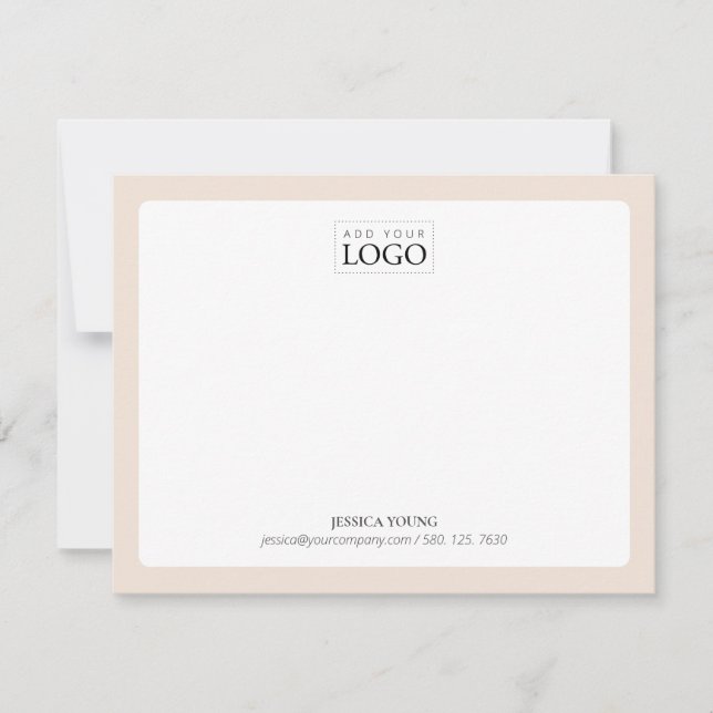 Beige | Tarjeta de notas de negocios con logotipo  (Anverso)