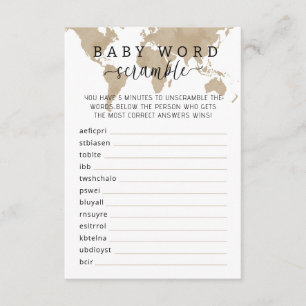 Beige tema de viaje Tarjeta de Baby Shower Word Sc