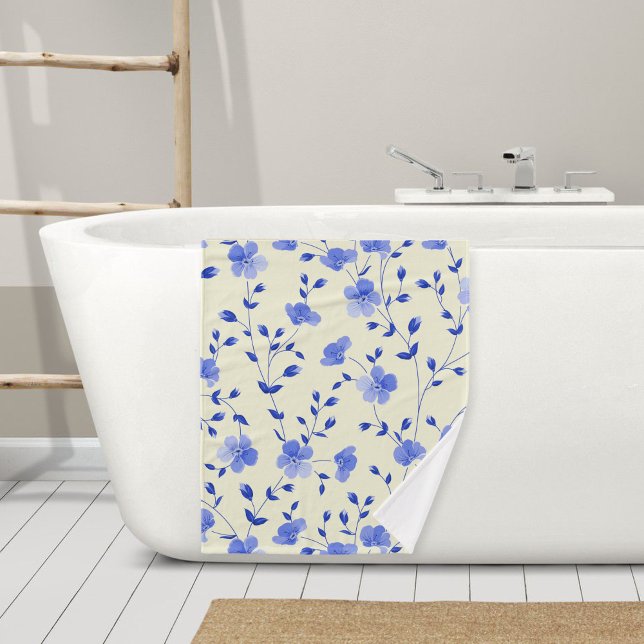Beige towel with blue flowers - Elegant bath towel (Subido por el creador)