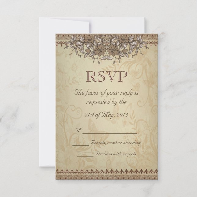 Beige Vintage Wedding RSVP (Anverso)