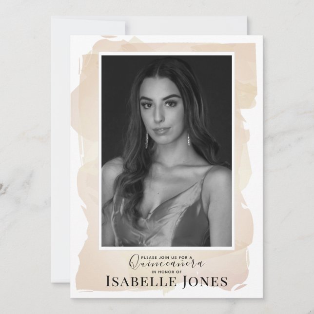 Beige Watercolor Photo Quinceañera (Anverso)