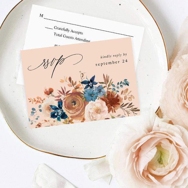 Beige y azul polvoriento floral con RSVP de comida (Subido por el creador)