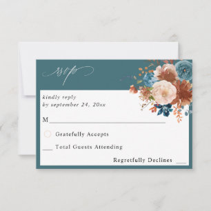 Beige y azul polvoriento floral sin RSVP de comida
