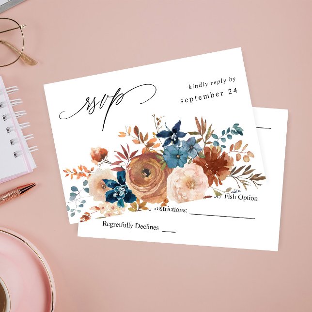 Beige y Dusty Blue Floral w Meal RSVP (Subido por el creador)
