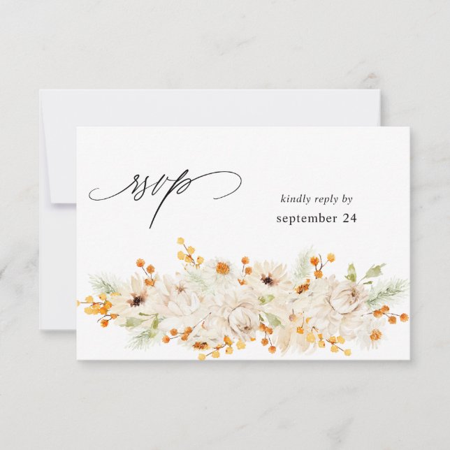 Beige y Floral Naranja con RSVP de comida (Anverso)