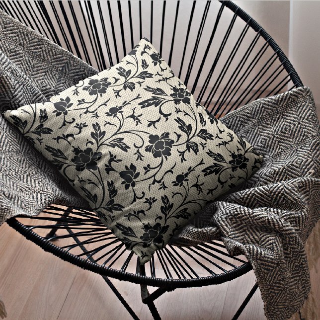 Beige y floral negra | Cojín decorativo decorativo (Subido por el creador)