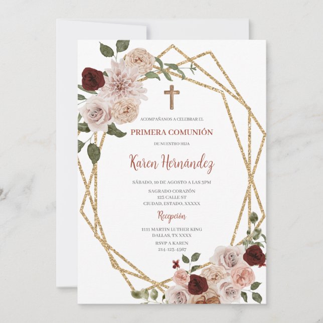 Beis Floral Baptismo Invitación española (Anverso)