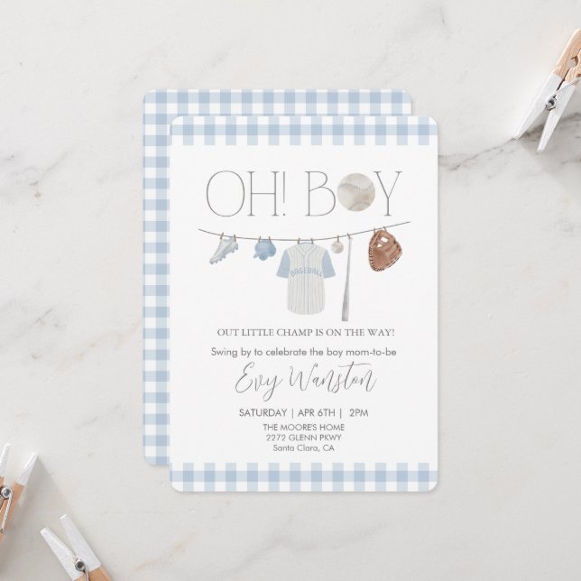 béisbol azul claro Oh, niño invitación a la ducha  (Anverso/Reverso In Situ)