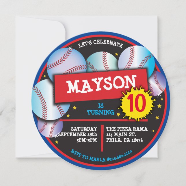 BÉISBOL BALLS AZUL Fiesta de cumpleaños Invitación (Anverso)