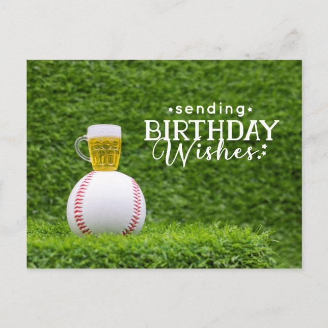 Béisbol con tarjeta de cumpleaños feliz con cervez (Anverso)