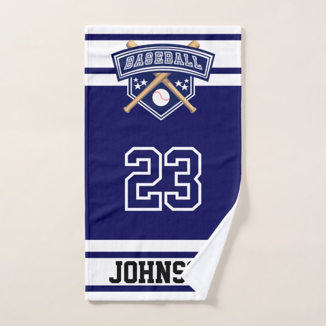 Béisbol deportivo blanco y azul de la marina (Toalla de mano)