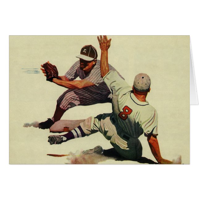 Béisbol deportivo vintage, jugador deslizándose a  (Anverso (Horizontal))