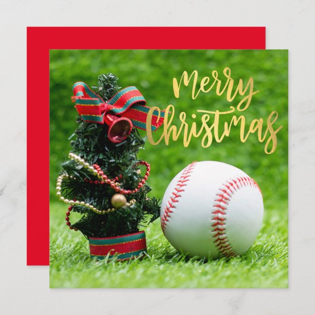 Béisbol Feliz Navidad con baile en vacaciones verd (Anverso / Reverso)
