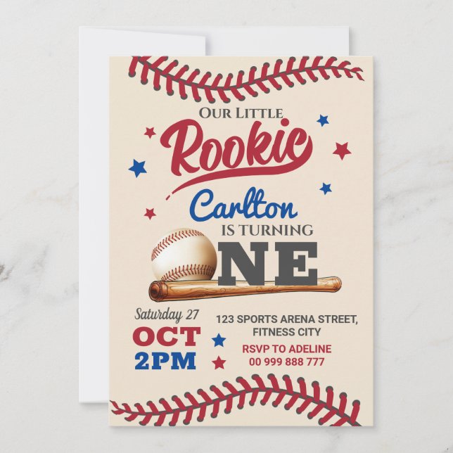 Béisbol Invitación de primer cumpleaños (Anverso)