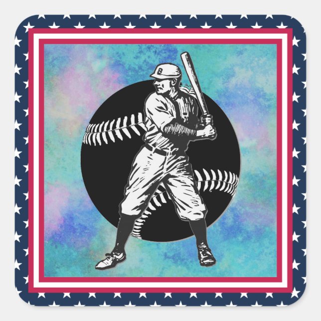 Béisbol: Vintage Square Pegatina (Anverso)