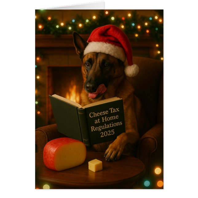 Belgian Malinois 'Cheese Tax' Christmas card (Frente)