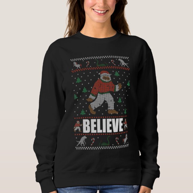 BELIEVE  Big Foot Ugly Christmas Sweater Yeti Meme (Anverso)