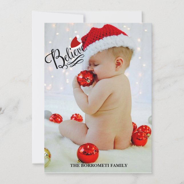 "Believe" en la tarjeta de fotos mágica navideña (Anverso)