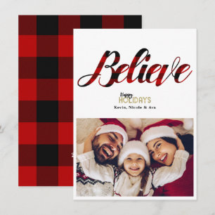 BELIEVE Tarjeta fotográfica de Navidades rojos cub