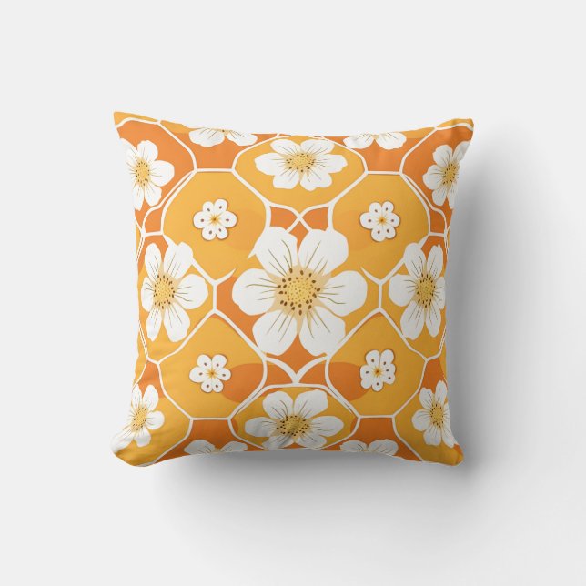 bella almohada con cubierta de naranja de flores b (Anverso)