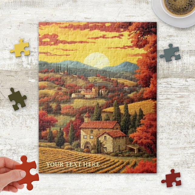 Bella Artes caprichosa Toscana Italia rompecabezas (Puzzle featuring a whimsical fine art painting of Tuscany, Italy at sunset)