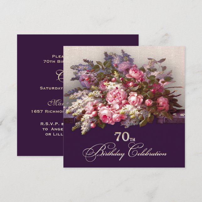Bella Artes Floral 70 invitaciones a fiesta de cum (Anverso / Reverso)