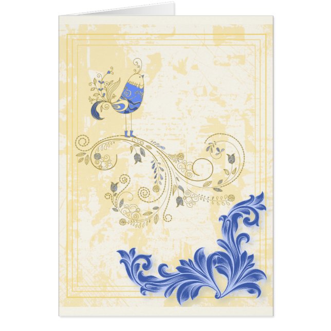 Bella Artes floral retro de pájaro azul (Frente)