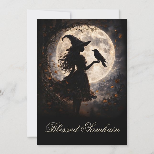 Bella Bendición de Samhain con Bruja y Cuervo (Anverso)