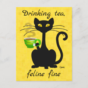 Bella felina de té para beber - postal