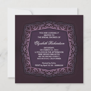 bella invitación a la ducha de novia púrpura oscur