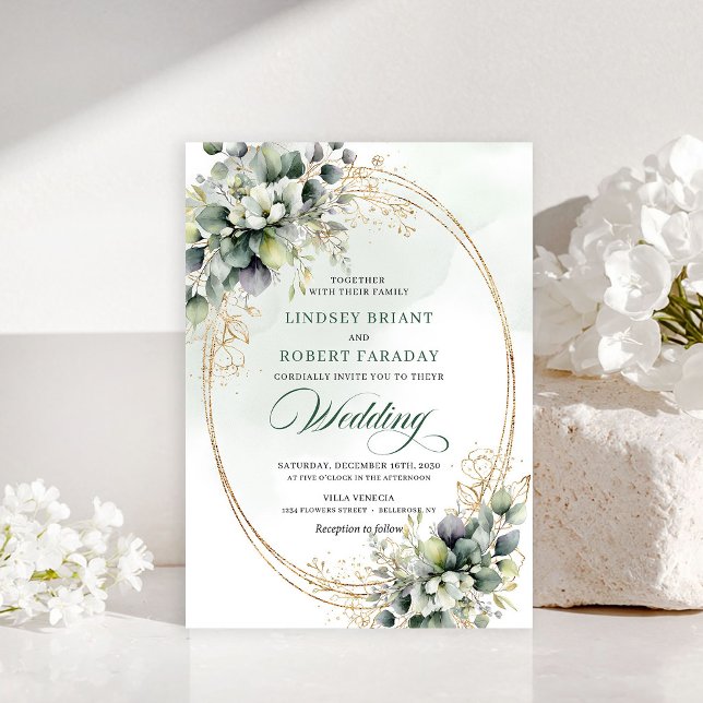 Bella invitación de boda de oro y rosa blanca (Beautiful white rose gold wedding invitation)