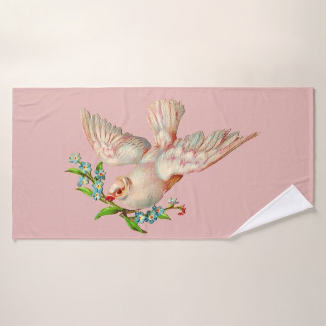 bella paloma blanca con brote en la boca (Toalla de baño)