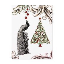 Bella pavo real y árbol de Navidad