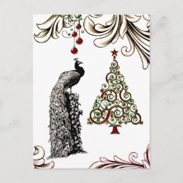 Bella pavo real y árbol de Navidad