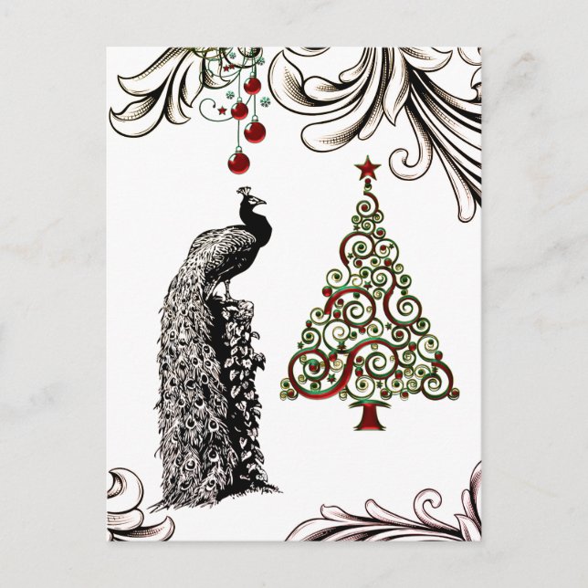 Bella pavo real y árbol de Navidad gracias (Anverso)