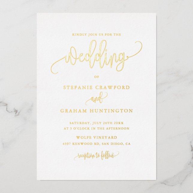 Bella Tarjeta de Boda con Letra de Caligrafía Mini (Anverso)