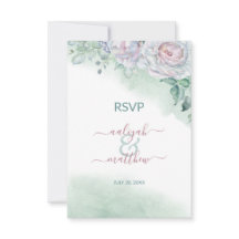 Bella tarjeta de RSVP de boda con rosa de acuarela