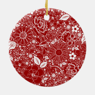 Bellas Botánicas Ornamento Cerámico Rojo