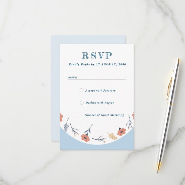Bellas tarjetas Retro Baby Blue Wedding RSVP (Anverso/Reverso In Situ)