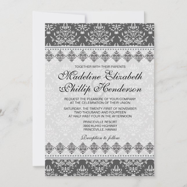 Belleza Damask negra - invitación a la boda (Anverso)