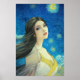 Belleza exótica en noche estrellada, arte al estil