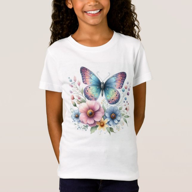 Belleza floreciente: flores y camiseta con maripos (Anverso)