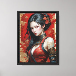 Belleza guerrera oriental en arte rojo