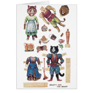 Belleza y la bestia, muñeca de papel, Louis Wain